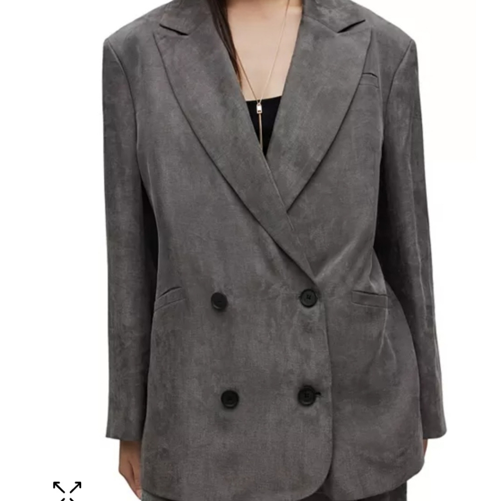 All Saints Gray Double-Breasted Blazer